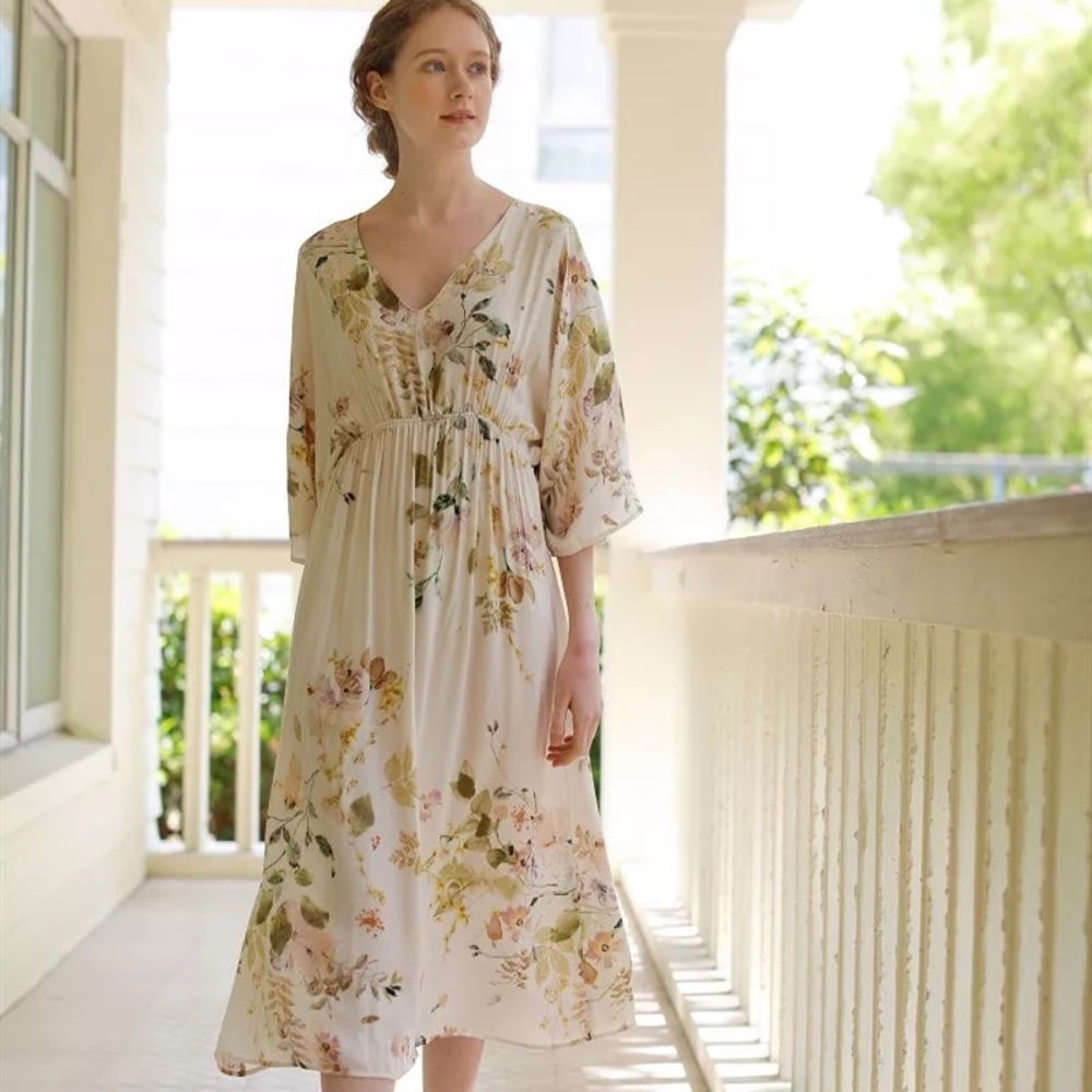 Floral print dress vneck summer sundress womens - Picture 3 of 6